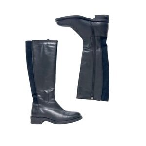 Aquatalia Black Leather Knee High Boots Side Zip Stretch Panel Women Size 7